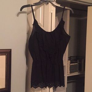 Black tank with eyelet ruffle and detail